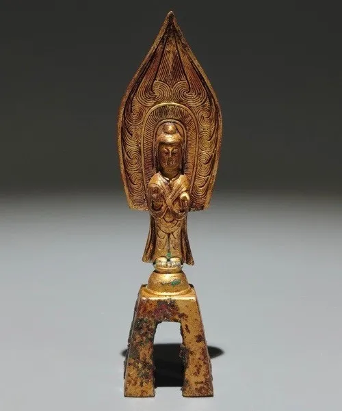 5.1'' Old China Dynasty Bronze Ware 24 K Gold Shakyamuni Amitabha Buddha Statue