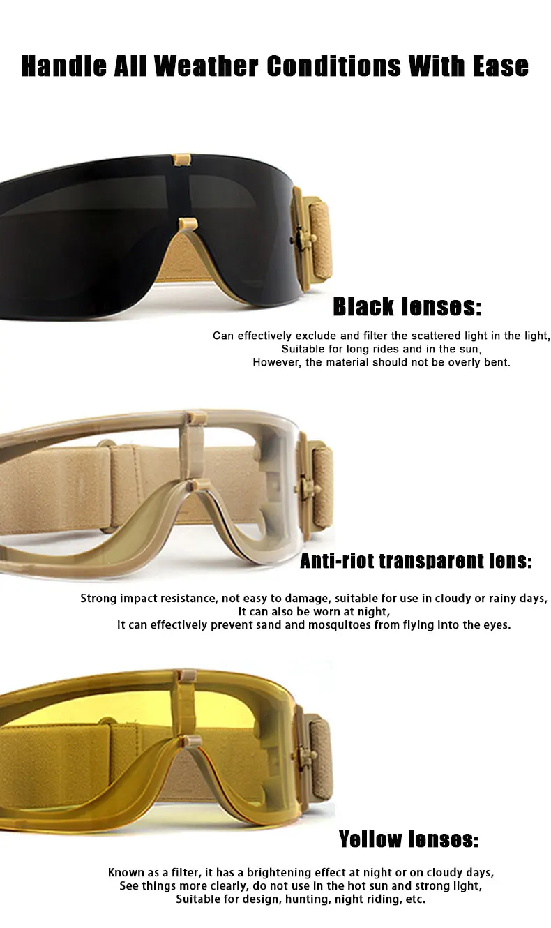 نظارات تكتيكية JSJM 2025 - نظارات واقية مقاومة للرياح UV400 للرماية وركوب الدراجات وتسلق الجبال والرياضات الخارجية