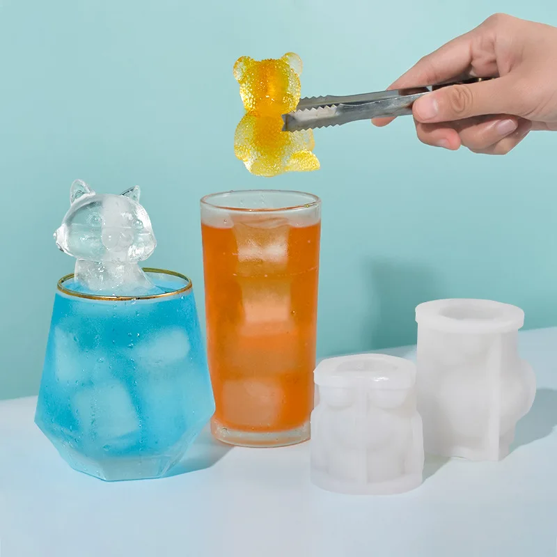 Cub Ice Cube 3D Resin Silicone Bear Cake Mold 3D lattice Cat tiger Dog ice Chocolate Mold Animal Diy Glue Drop Mold  image 3