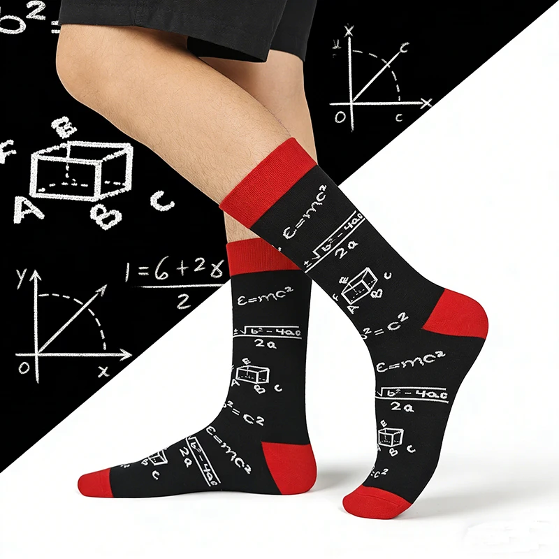 1 pair Fun Science Equation Printed Socks,Casual Mid-Calf  Socks for STEM Lovers