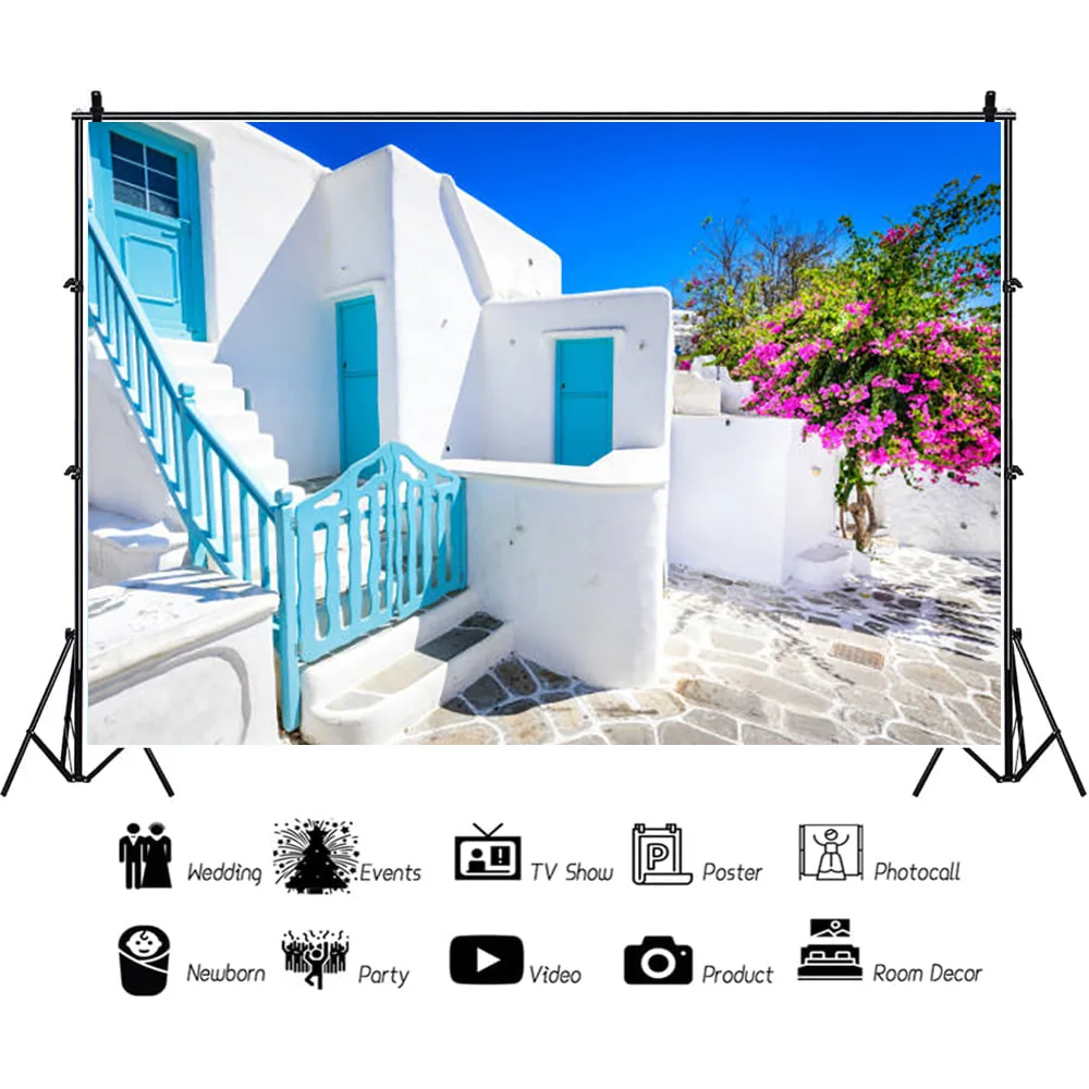 ZHISUXI piante verdi e case tradizionali fiori primaverili sulle strade della piccola città fotografia sfondo Prop XZ-05