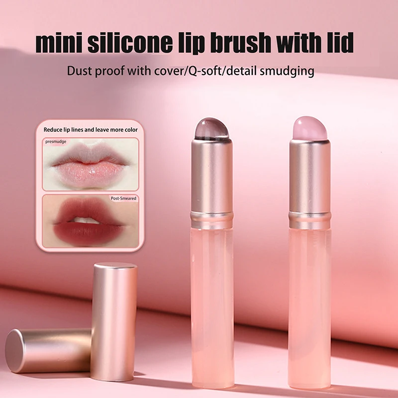 Mini Siliconen Lippenborstel Met Deksel Ronde Kop Make-Up Borstel Lippenstift Applicator Multi-Use Mini Concealer Borstel Draagbare Make-Up Tool