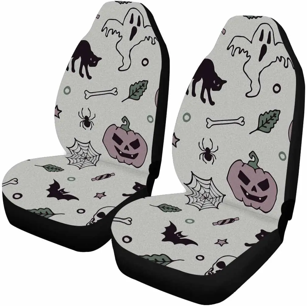 

Ghosts and Pumpkin Car Seat Covers Set of 2 Seat Covers Bright Halloween Doodle Pattern Cute Car Accessories Four Seasons