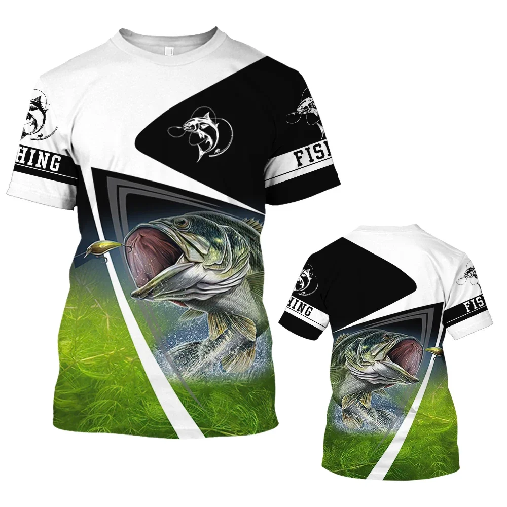 

New Fishing T-shirt Men TShirt Dog Fish Graphic Clothing O-Collar Oversized Tops Outdoor Sport Apparel Summer For Male Tee Shirt