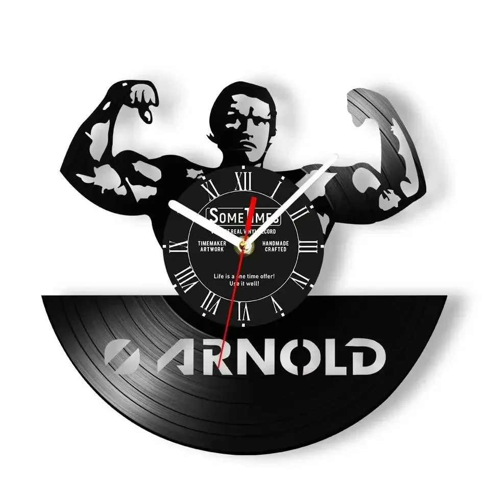 Bodybuilding Vinyl Record Wall Clock for GYM Fitness Room Workout Artwork Customizable Bodybuilder Name Carved Music Album Clock