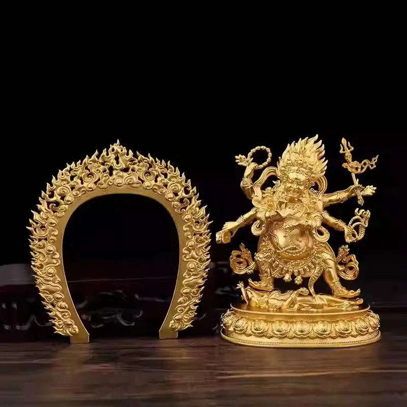 Tibetan Pure Copper Six-Armed Mahakala 3inch Home Decor Black God of Wealth Ornament