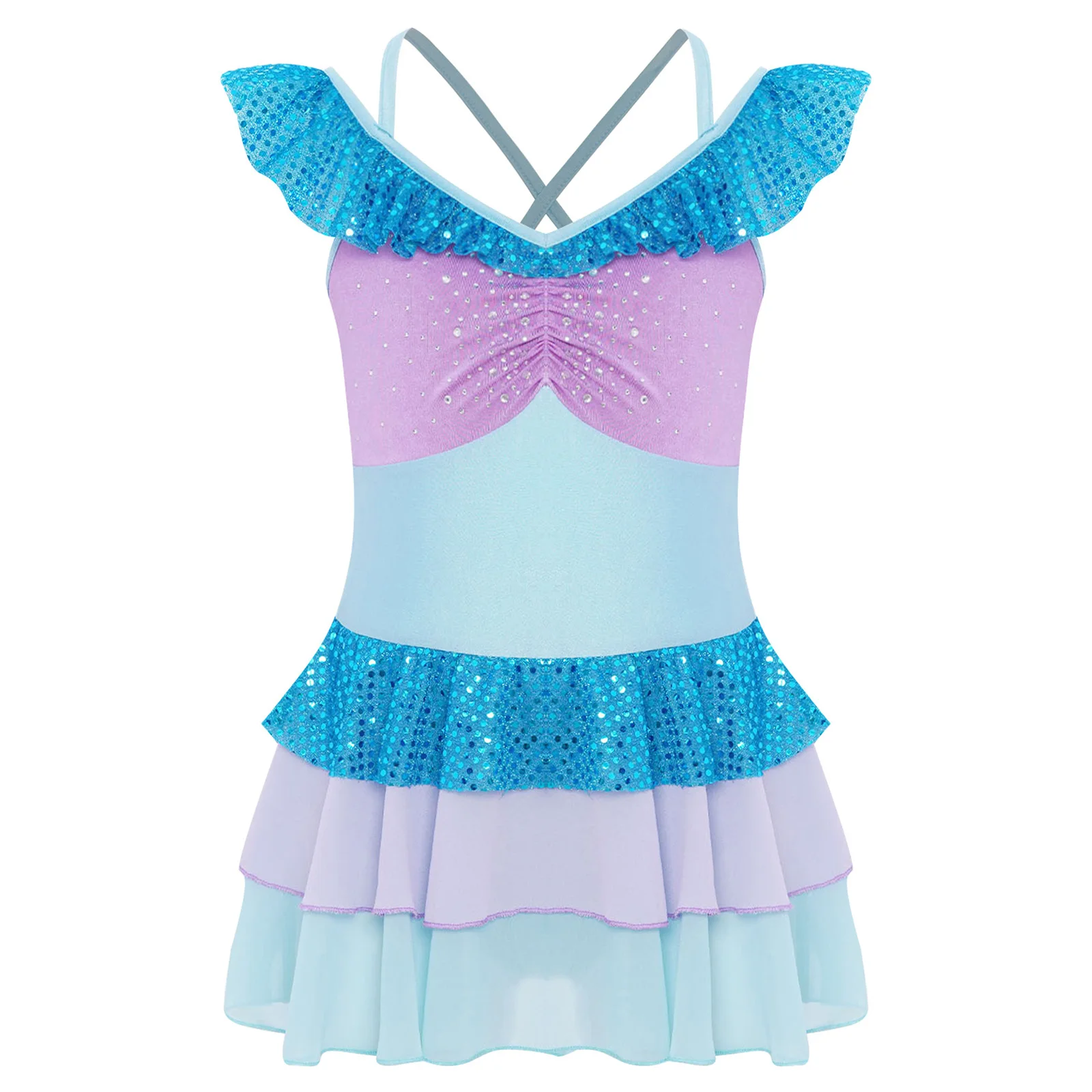 Kinder Mädchen Lyrisches Tanzkostüm Künstlerische Gymnastik Ballett Tanzkleid Glänzende Pailletten Strass Kleid für Tanzaufführung