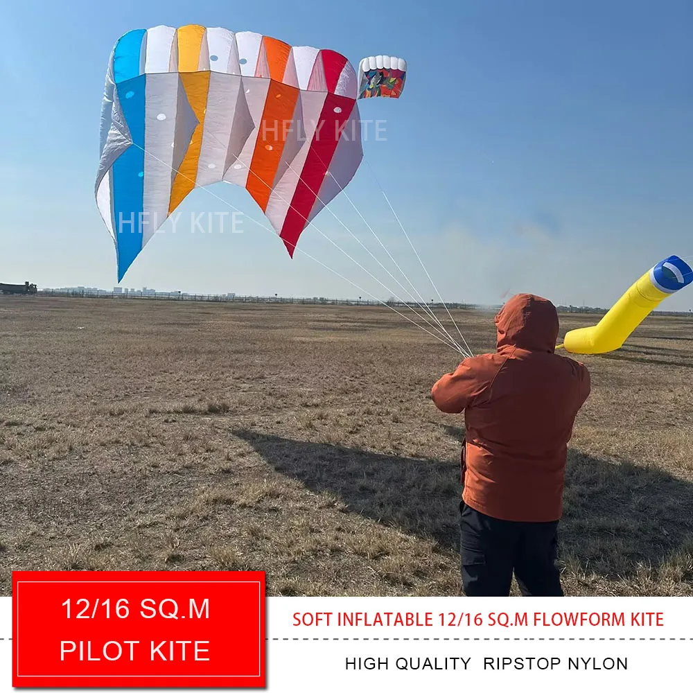 HFLY New Arrival Soft Inflatable Large 12SQ.M Pilot Kite for Adults High Quality Ripstop Nylon Colorful Flowform Lifter Kites