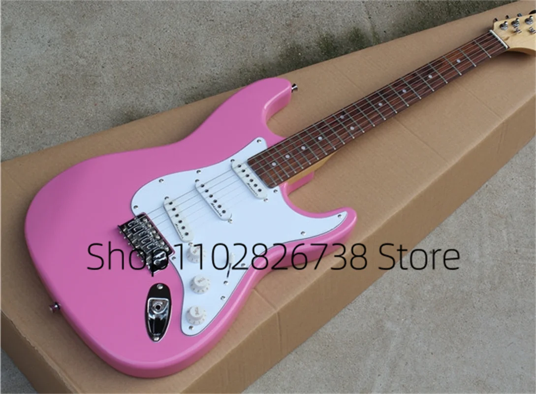 Classic Pink Electric Guitar Stra Guitar Maple Neck SSH Pickups White Guard Marked Bridge Factory Custom