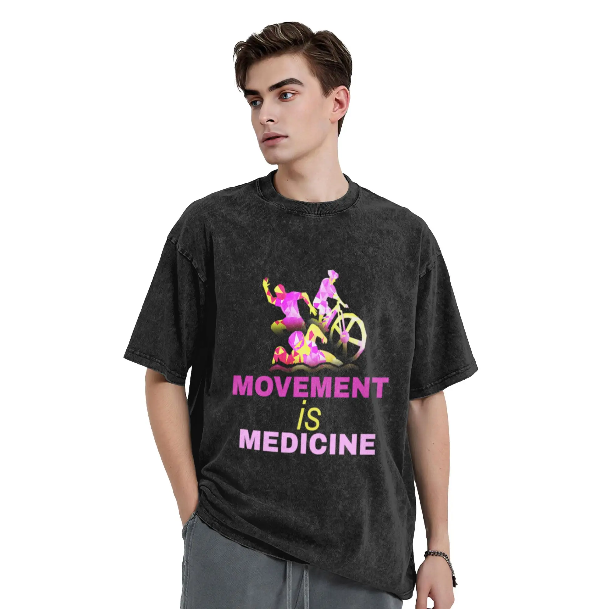 movement is medicine  exercise  volleyball  ball game  Unique Trendy A Washed T Shirt Men's Women's Oversized Cotton Tees Tops