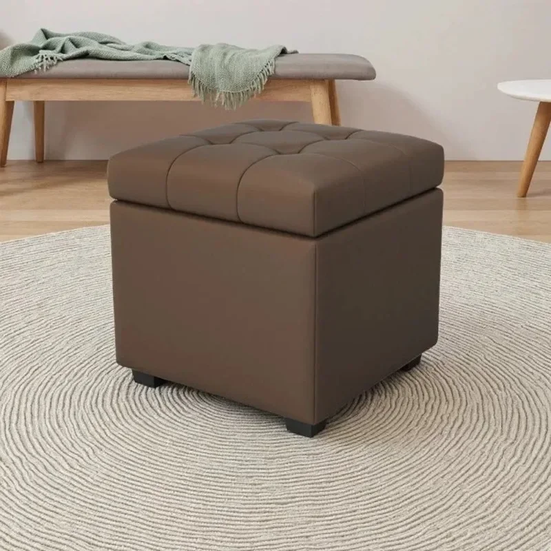 Square leather storage stool, toy storage box, household storage stool, light luxury sofa stool, shoe changing stool at the door