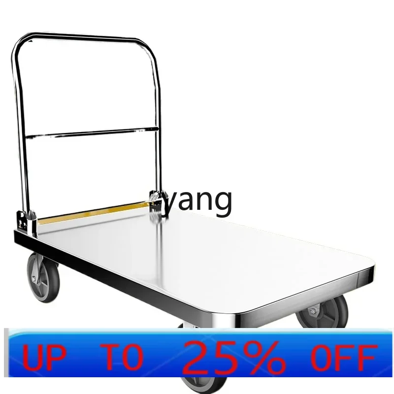 LTT stainless steel flat hand push truck silent folding rod trolley to pull goods