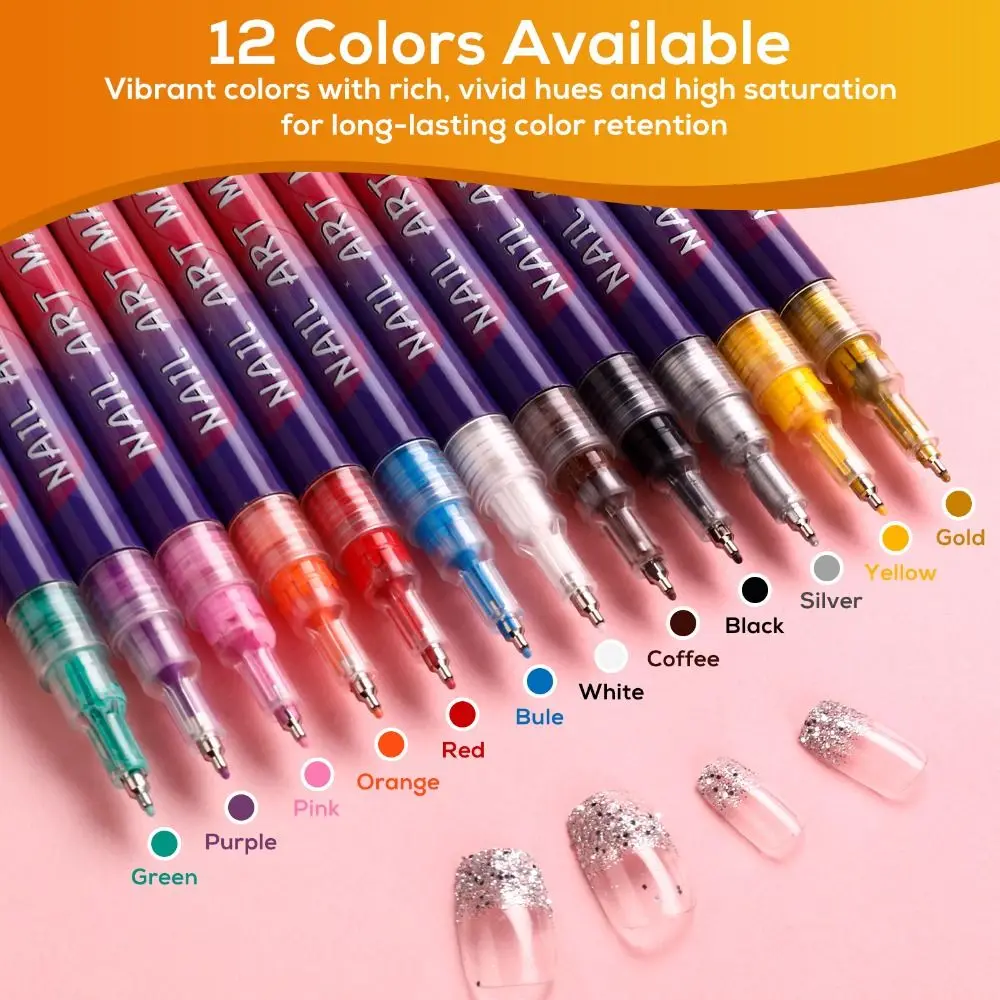 

12 Colors Nail Art Pens Set Quick Dry Long Lasting Nail Polish Art Kit 0.5MM Fine Tip Acrylic Paint DIY Manicure Tools
