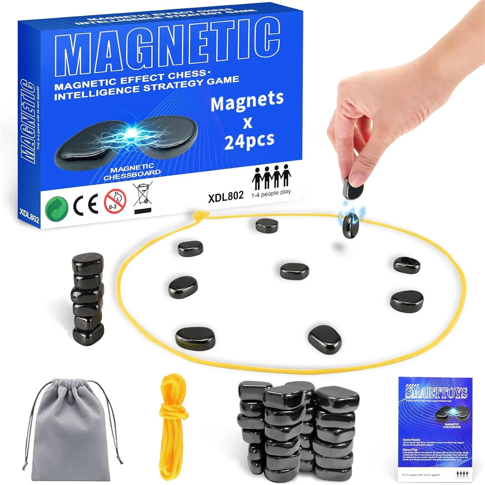 Magnetic Ring Toss Game Set with 10 Magnetic Stones and Rope Fun Outdoor and Indoor Activity for All Ages