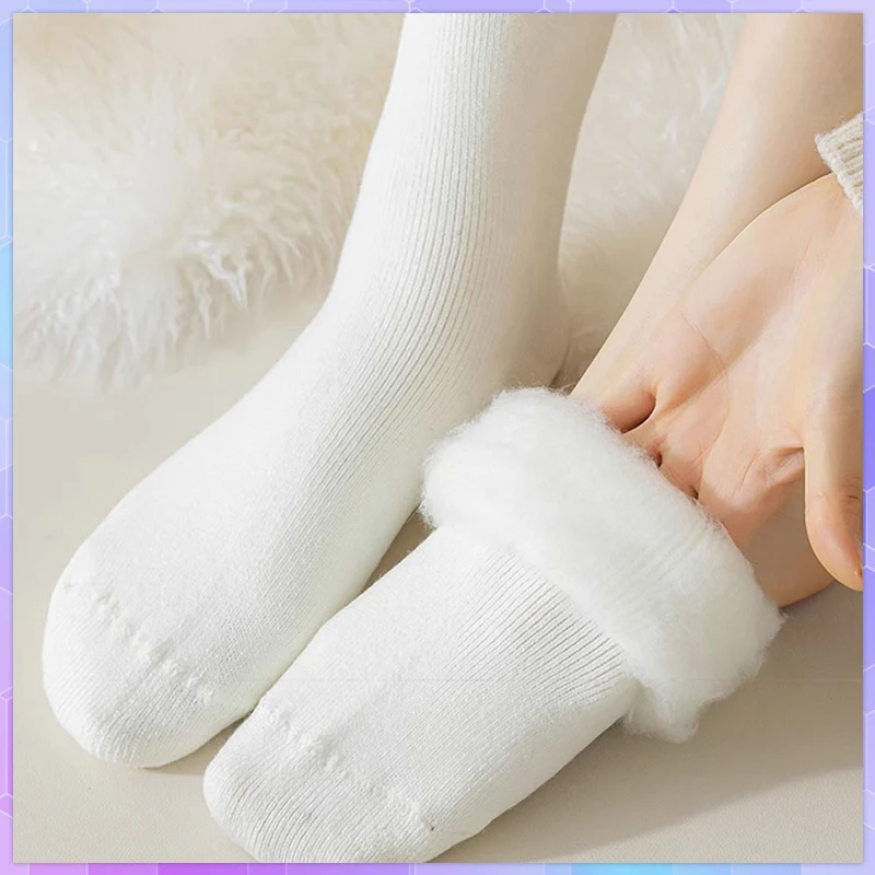 

5Pairs Socks Women's Winter Warm Thicken Thermal Soft Casual Solid Sock Wool Cashmere Home Snow Boots Floor Sock Calcetines Muje