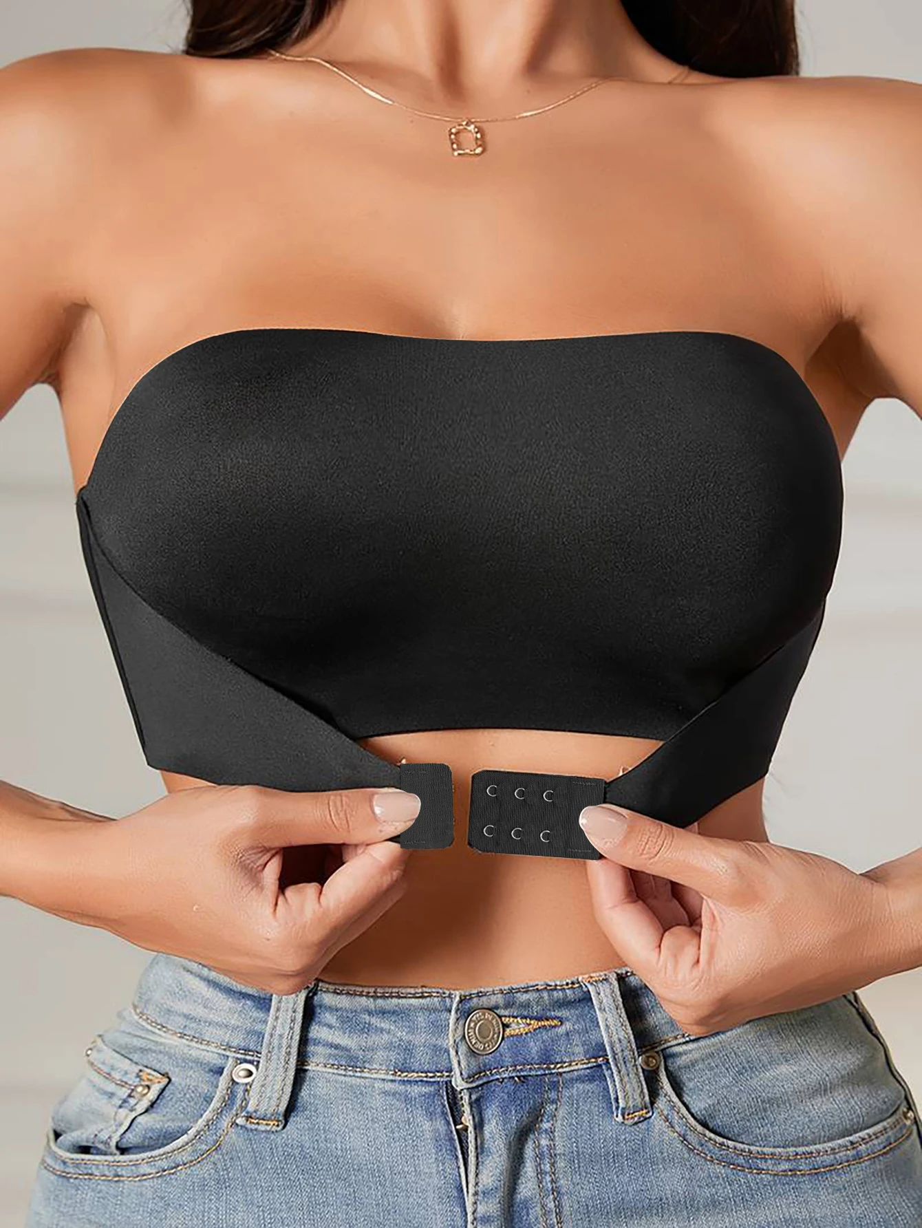 Women's Strapless No Padding Seamless Front Button Bra Comfortable Smooth Underwear_voghion.com