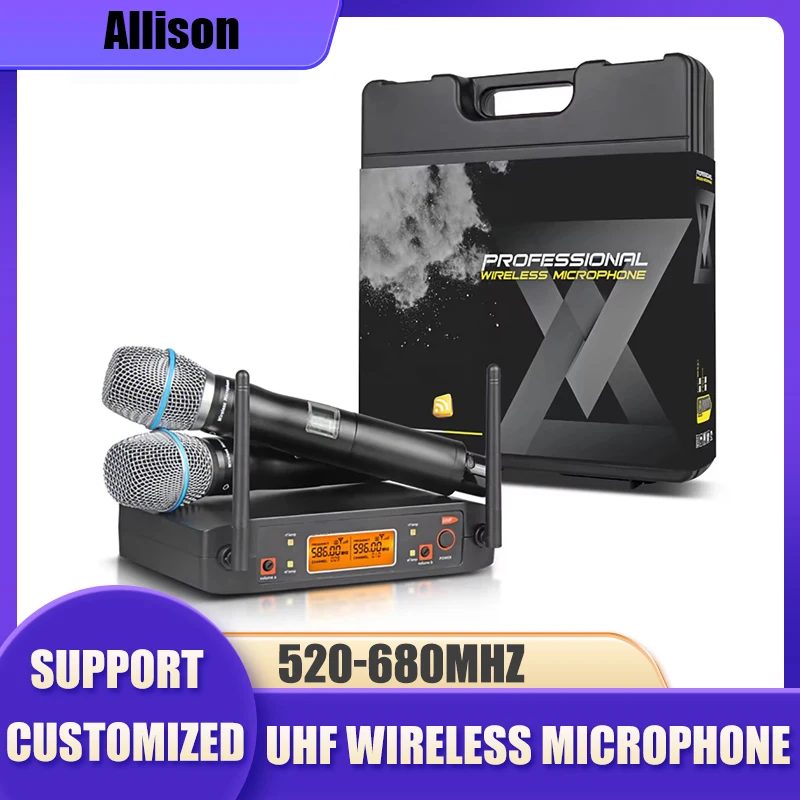 ALLISON GLXD8 Dual Wireless Microphone System UHF Karaoke Headphone Mic Professional Handheld Microphone Dynamic Speaker
