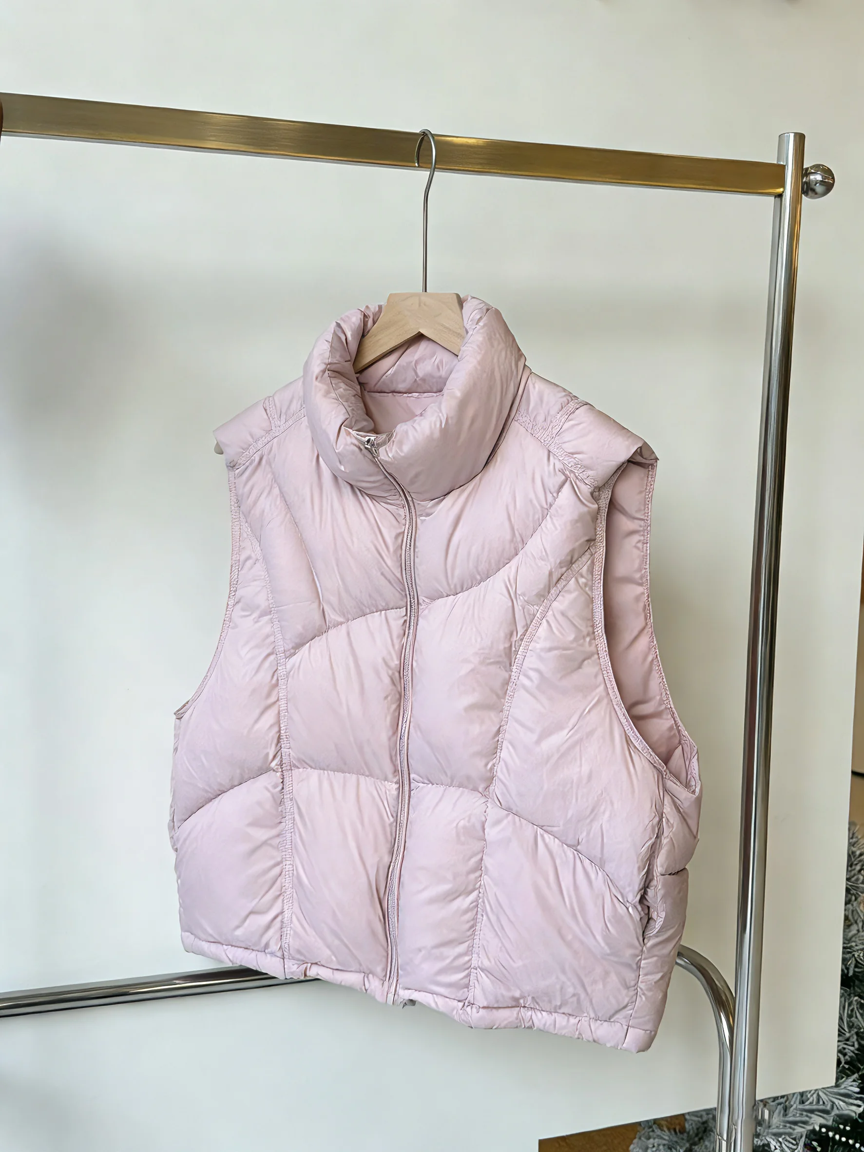 

Модный женский жилет-жакет с воротником-стойкой, розовый, универсальный, стройнящий, трендовый, повседневный, асимметричный дизайн, теплый