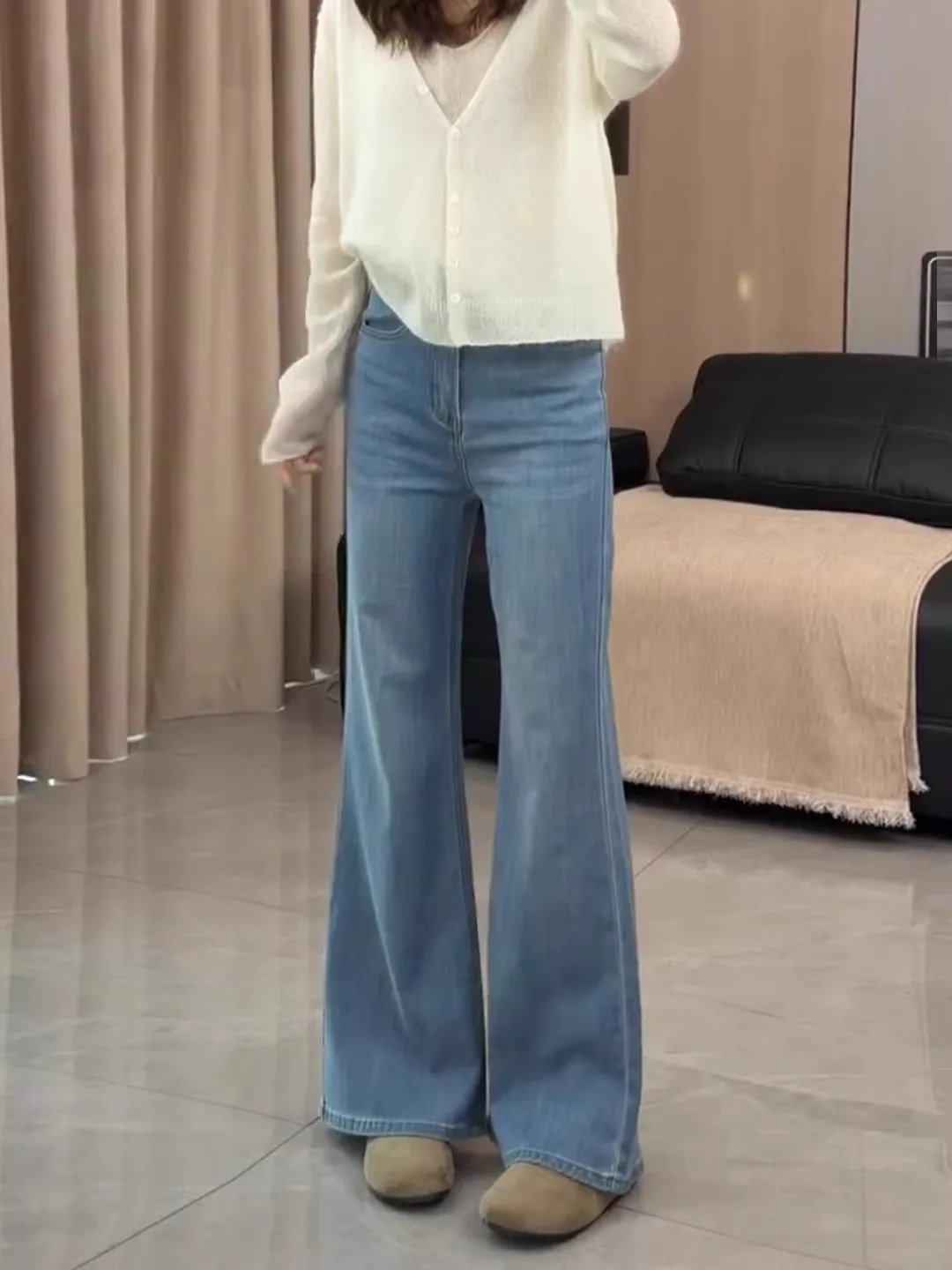 

Blue High Waist Bell Bottom Jeans Women's Stylish Slimming Spring New Arrival Denim Pants High Quality Ladies Fashion