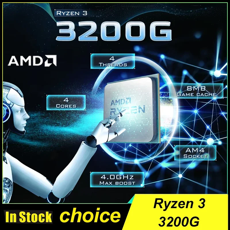 

AMD Ryzen 3 3200G R3 3200G 3.6GHz Quad-Core 4-Thread 65W AM4 CPU with Radeon Vega 8 Graphics Desktop Processor Gaming CPU