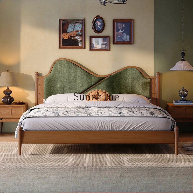 

French leather bed master bedroom retro double cloth bed