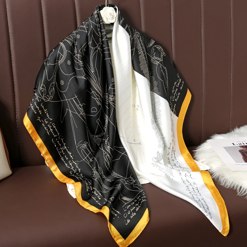 110cm Large Shawl Silk Square Scarf for Women Luxury Print Hijab Bandana Muslim Headband Wrap Beach Stoles Foulard Echarpe 2023