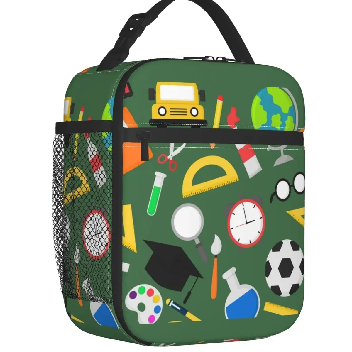 Custom Back To School Pattern Ruler Pencils Football Lunch Bag Men Women Thermal Cooler Insulated Lunch Boxes for Student School