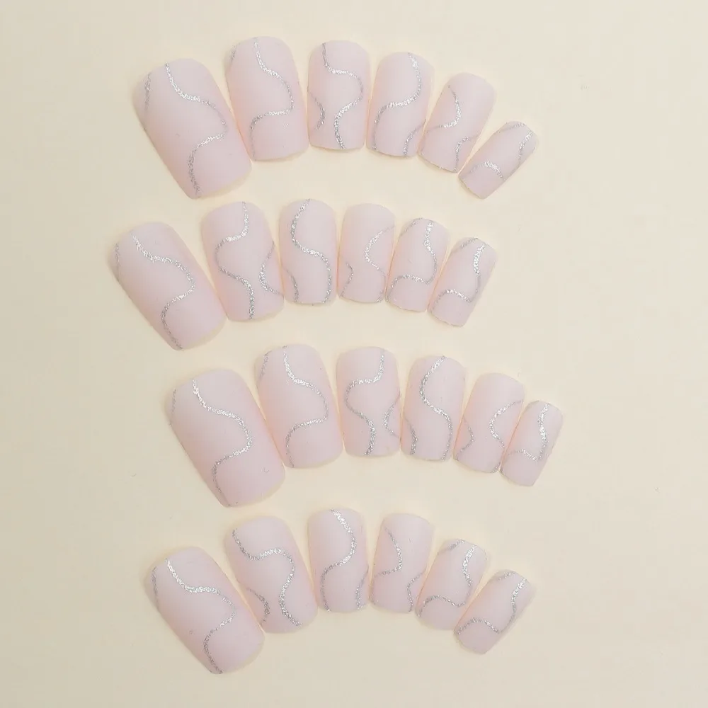 패션 웨어러블 매니큐어 프렌치 페이크 네일 스퀘어 헤드 풀 커버 프레스온 네일 가짜 손톱 소녀용