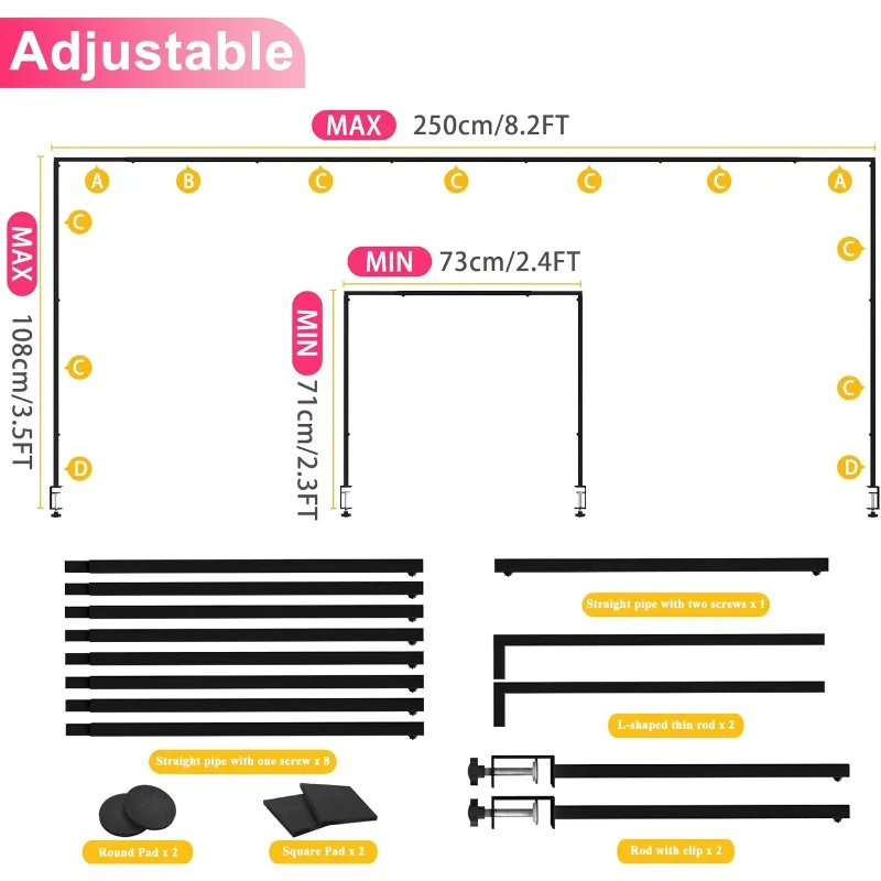 

Over The Table Rod Stand with Clamps Adjustable 13''-42'' Tall 29"-98" Length Black Table Arch Hanging for Wedding Birthday