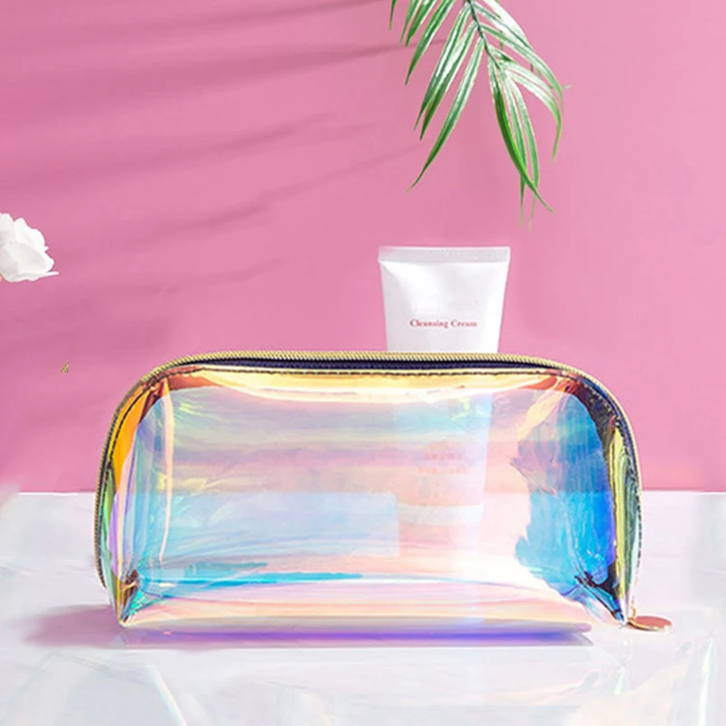 Sac à Cosmétiques Transparent en PVC pour Femme, Rangement de Maquillage, Trousse de Toilette Portable de Voyage, Sac à Main Multifonction, Poudres