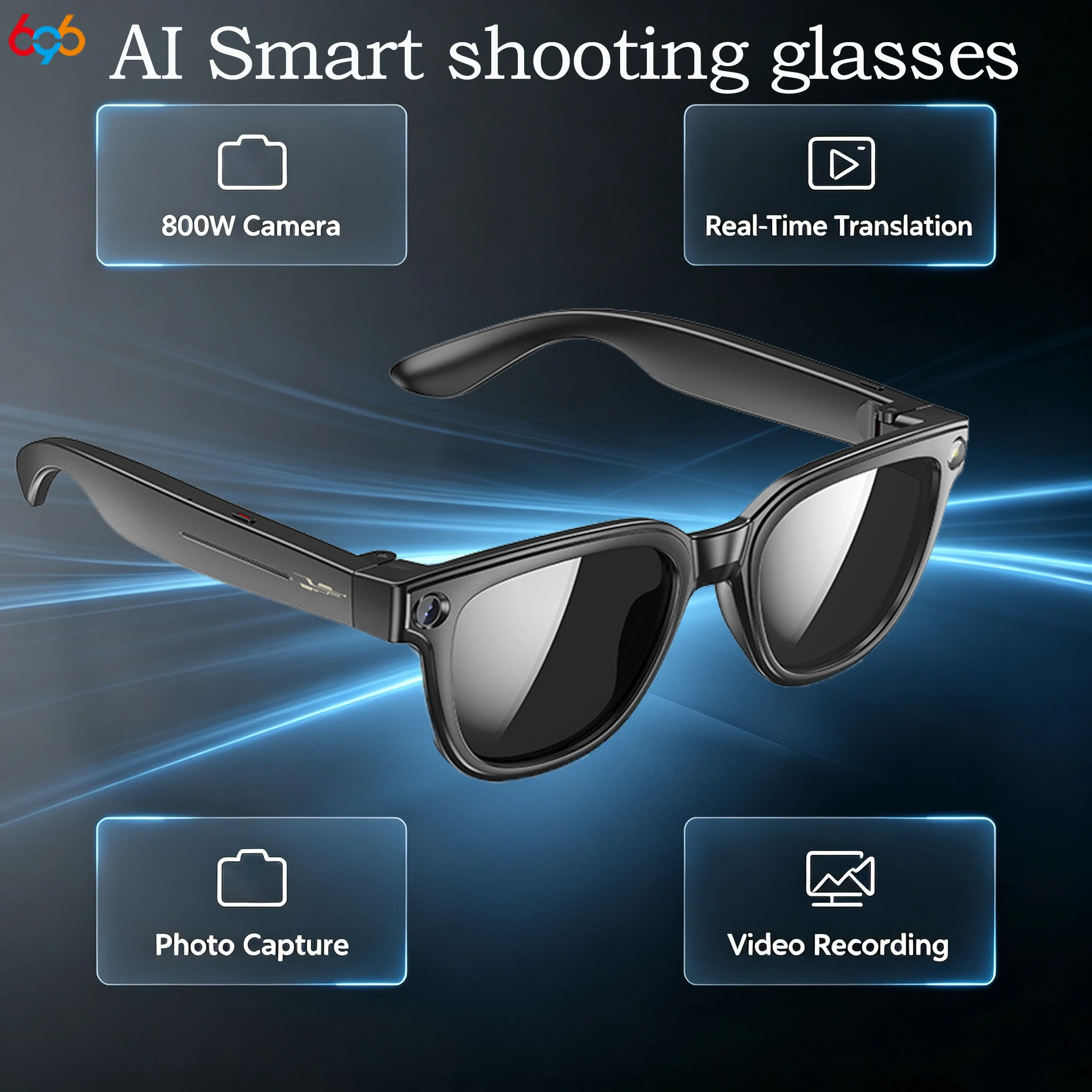 New Intelligent AI Shooting Glasses 800W HD Camera Anti-shake Dialogue Translation Voice Assistant HD Call Smart Sunglasses