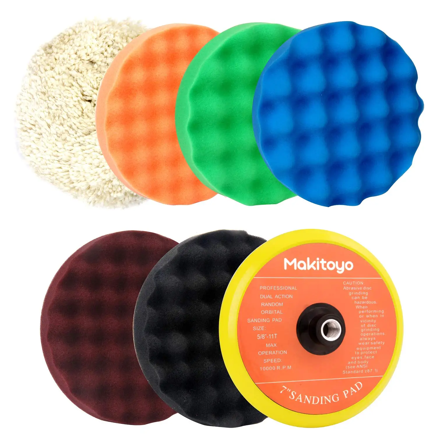 

7 Inch Car Buffing Polishing Pads Kit 7PCS with 5 Sponge Pads and 1 Wool Pad for Waxing and Detailing