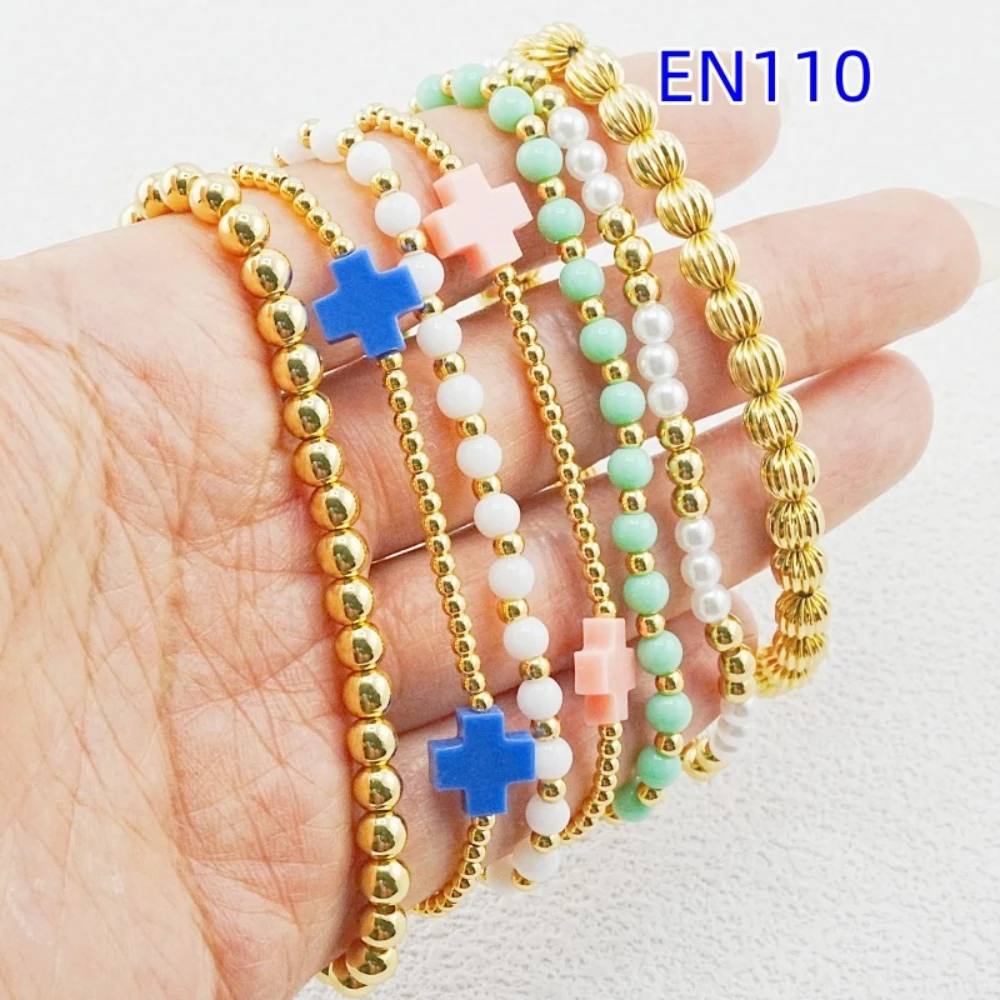 YEEVAA Charm Cross Mix Glass Beads Stack of 7 Bracelets, Fashion Jewelry Gift for Women Daily Layering