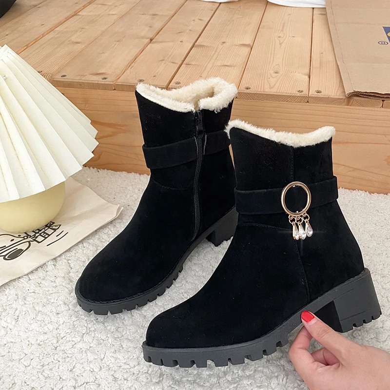 كبير أحمر نصف عالية الجلد المدبوغ شرابة المرأة أحذية الثلوج موضة 2025 اتجاه العمل الساخن مبطن على عرض الخريف الشتاء Y2k أحذية السيدات 40 #4