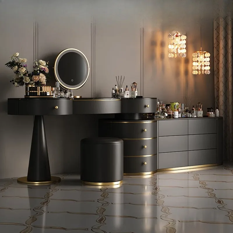 

Italian solid wood dresser, saddle leather light luxury cosmetic table and chairs