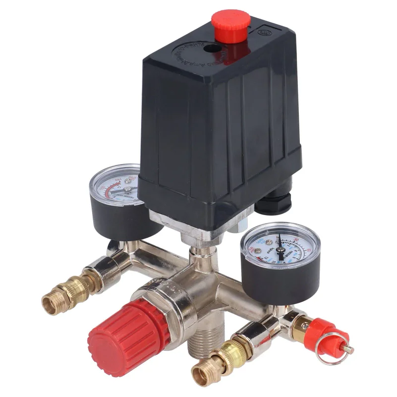 90-120PSI AC Air Compressor Pressure Switch Valve Control Kit Vertical Switch Manifold Regulator Gauges Safety Valve