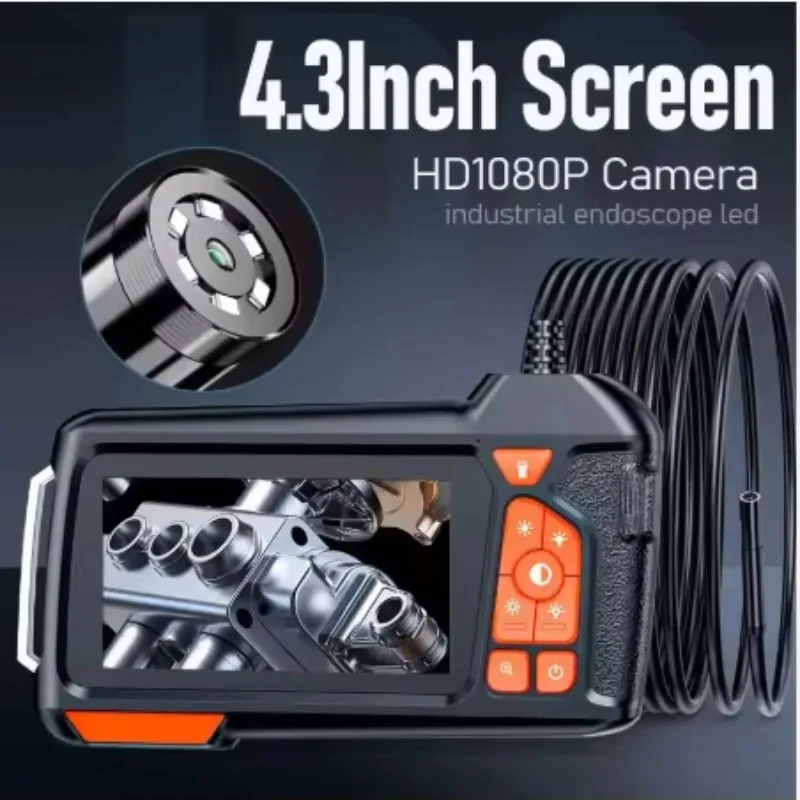 4.3' Screen Handheld Endoscope Camera 8mm Dual Lens 5M Cable CMOS Industrial Borescope for Engine Inspection OEM Supported