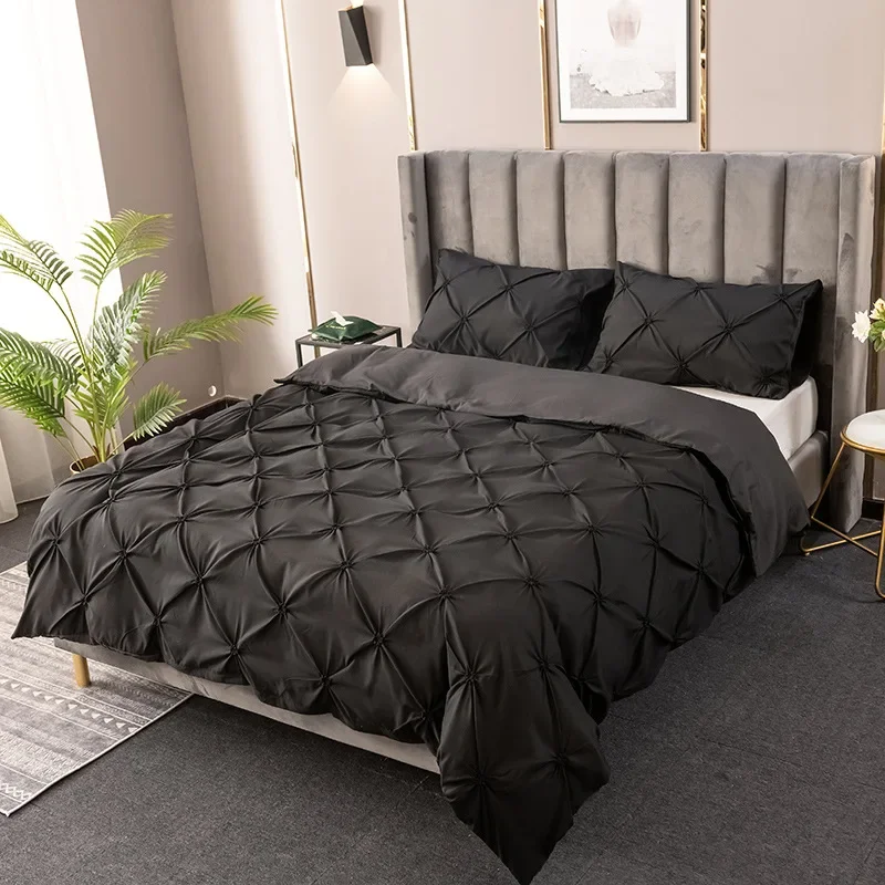 Crafts 3D Pinch Pleated Duvet Cover Set 240x220 Solid Single Double Bedding Set King Soft Durable Queen Quilt Cover Pillowcases