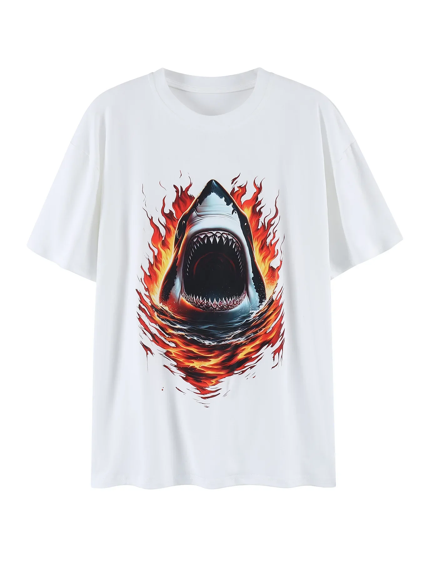 Leisure Activities Simple Pullover Round Neck T-shirtSports Fitness Sweat Absorption Shark Pattern Men's Short-sleeved T-shirt