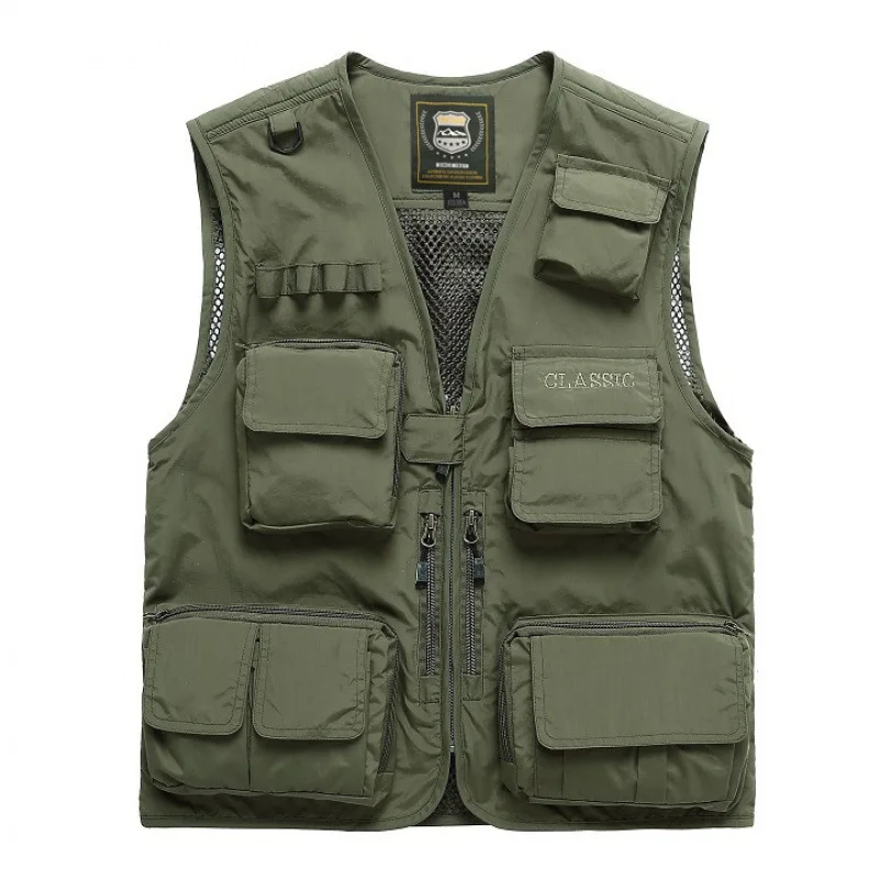 7XL Men's Lightweight Breathable Multi Pocket Utility Vest Outdoor Sports Fishing Hiking Cycling Running Vest Customizable Logo