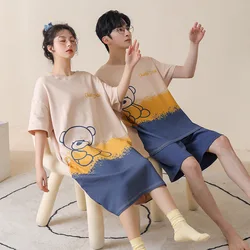 Pajamas Sets for Woman Shorts Couple Summer Short-sleeved Cotton Nightgown Men 2023 New Two-piece Suit Homewear Sleepwear Set