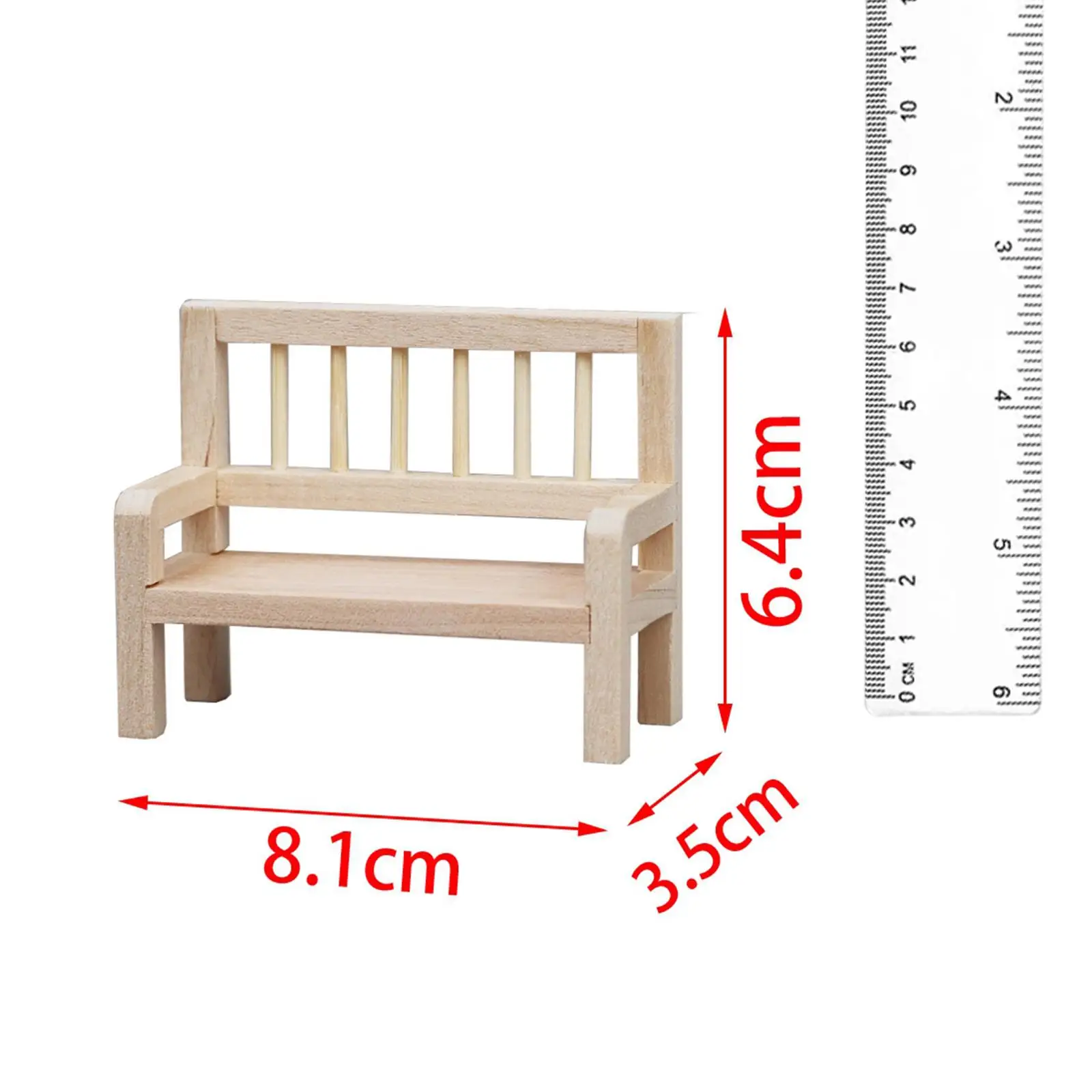 1/12 Scale Dollhouse Park Bench Mini Wooden Chair DIY Crafts Dollhouse Furniture