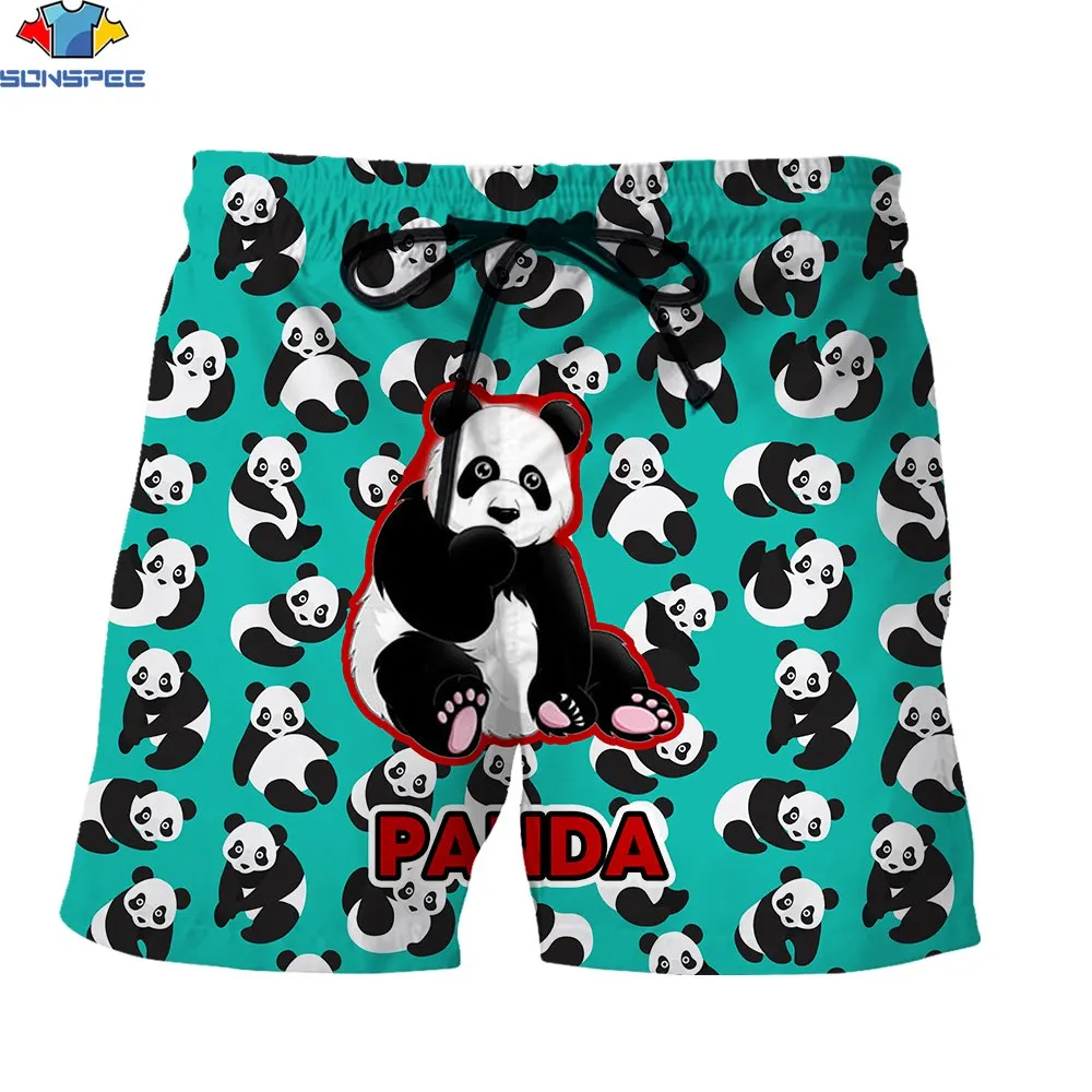 SONSPEE 3D Printed Men's Beach Shorts Sporty Casual Animal Panda Head Cartoon Pattern Beach Zoo Travel Fashion Loose Short Pants