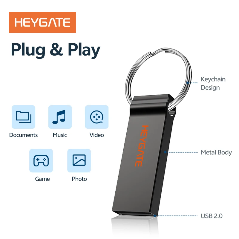 Metal USB Flash Drive 128GB 64GB 32GB 16GB 8GB Keychain for PC Laptop Car TV Fast Plug & Play Memory Stick Backup Mini Pendrive