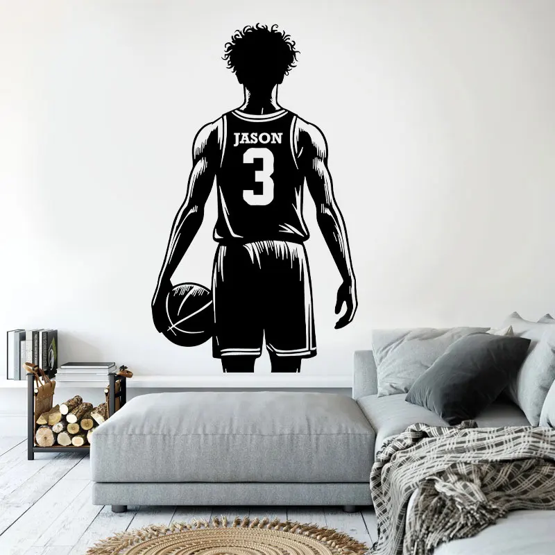 Customizable Name & Number Basketball Player Wall Decals Vinyl Home Decor for Boy's Room Sport Sticker Personalized Gifts Z649
