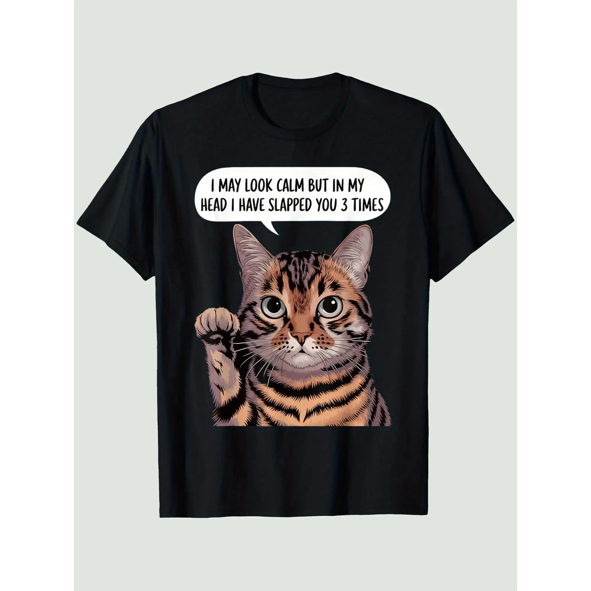 

Funny Cat Graphic T-shirt for Women, "I May Look Calm" Slogan,Casual Loose-fit Cotton Tee,Ideal for Pet Lovers and Everyday Wear