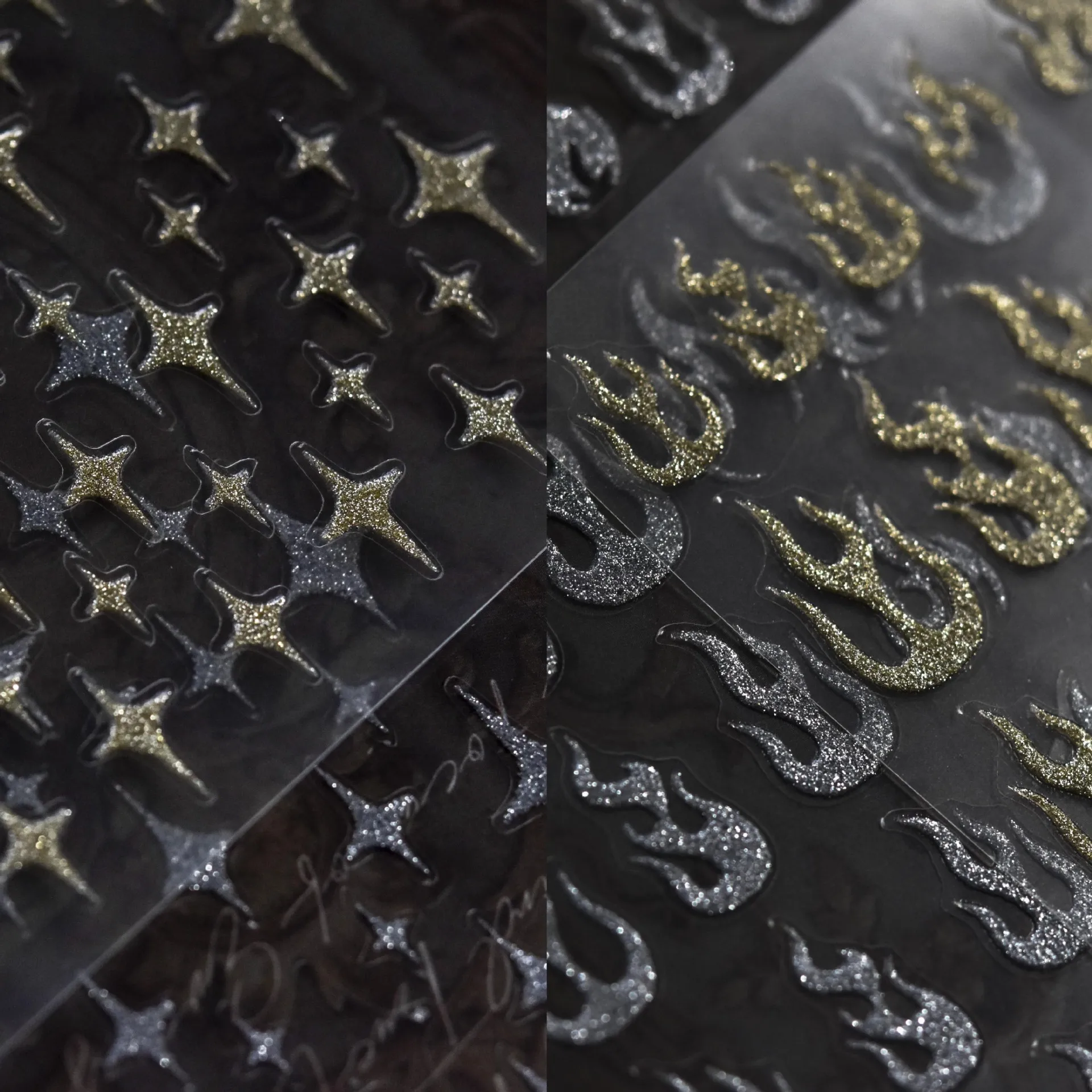 

1 Sheet Nail Stickers High Quality Gold And Silver Flame Star White Clouds Design Adhesive Stickers Nail Art Decoration