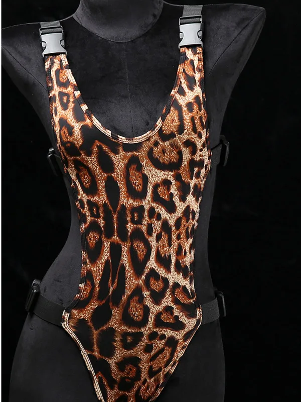 Exotic Summer Fashion Womens Clothing 2024 New Leopard Print Uniform Velvet Straightening Waist Exposed Sexy Tight jumpsuit LHNO