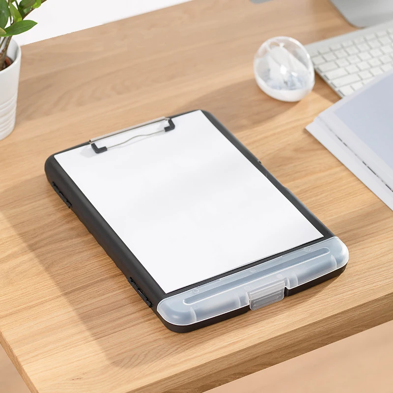 大型 A4 防水ファイルボックス ペンスロット付き デスクトッププラスチックフォルダー データファイルストレージ ライティングボードクリップ付き 事務用品用