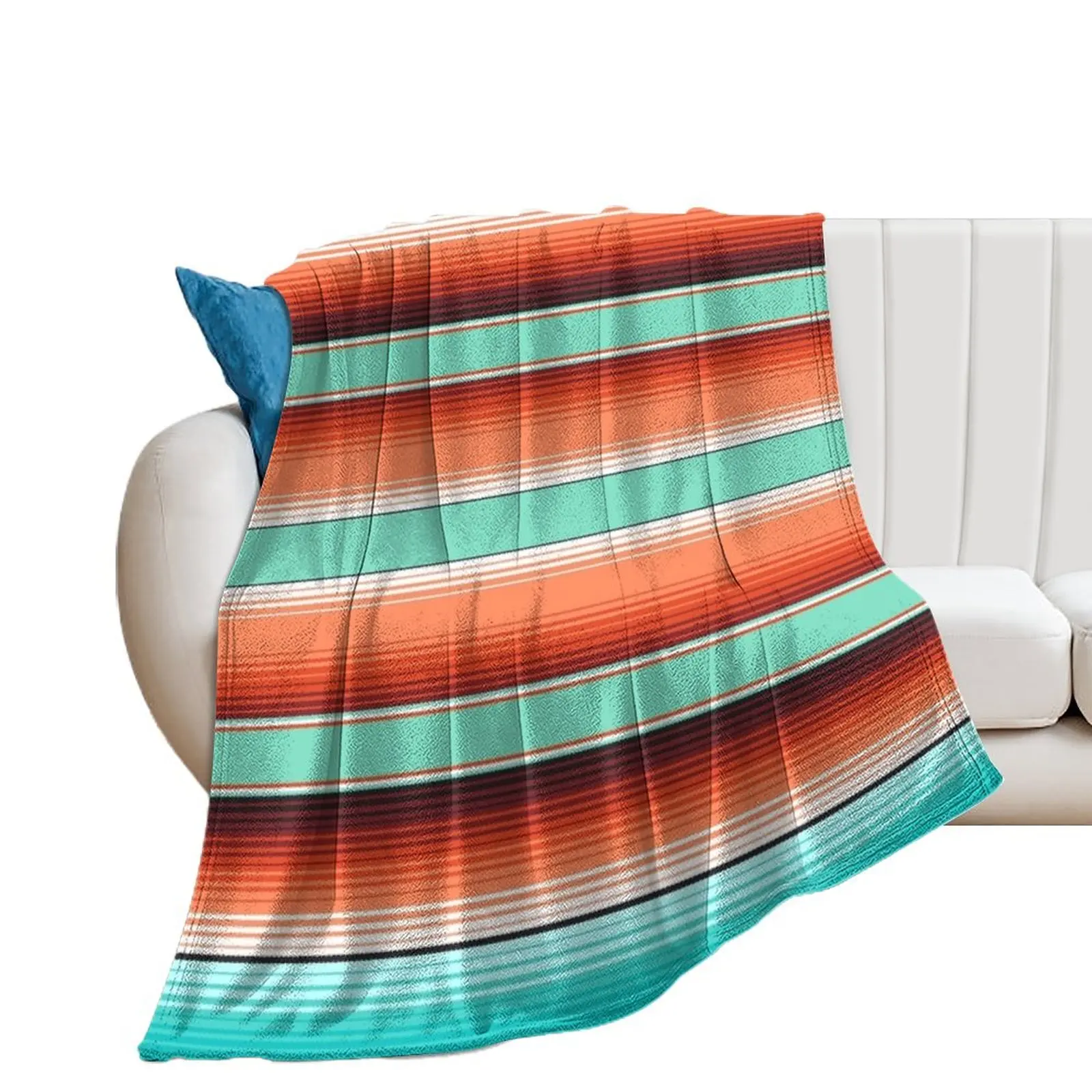 

Teal Turquoise and Burnt Orange Southwest Serape Blanket Stripes Throw Blanket Shaggy Furry Blankets